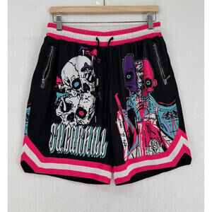 Sugarhill Multicolor Graffiti Skull Mushrooms All Over Print Sauron Shorts Sz M
